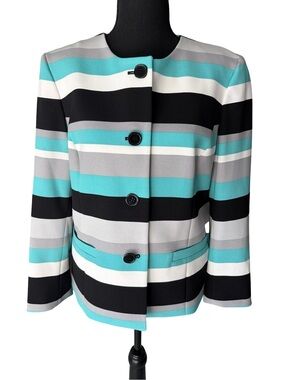 Nine West Turquoise, Black & Gray Striped Blazer